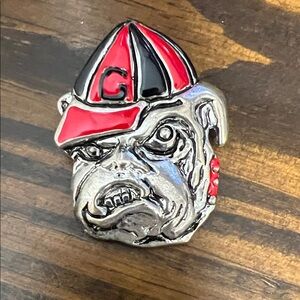 Vintage Silver and Red UGA Bulldog Pin. This can be worn as pin or necklace.